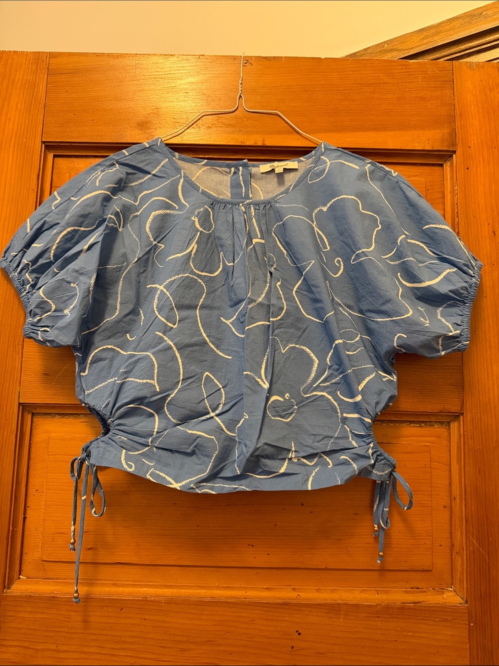 Madewell Blue Floral Drawstring Crop Top